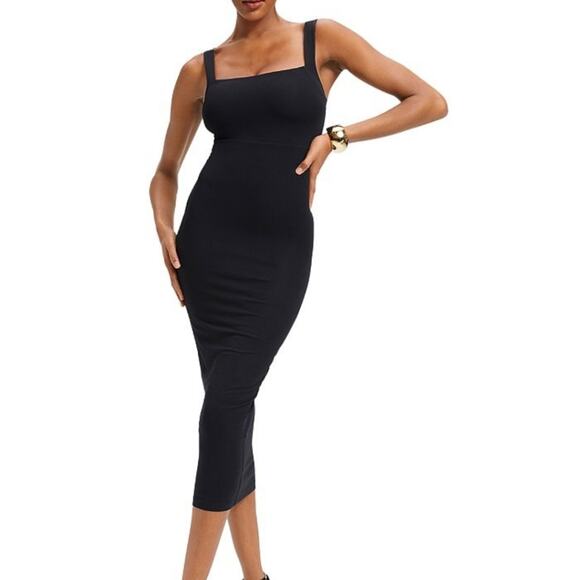 NEW Good American 90's Ribbed Square Neck Tank Midi Black Stretch - Picture 1 of 10